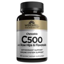 Vitaminas Naturales de molino de viento Vitamina C 500 mg, con Rosa HIPS y Bioflavonoides, Booster Inmuno, Apoyo Antioxidante, Tabletas Chewable, Acerola Berry, 50 Tabletas, 50 Servimientos
