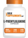 BulkSupplements.com L-Phenylalanine Capsules - Suplemento Fenillanina, L-Phenylalanine 500mg - Gluten Free, 1 cápsula por servicio, 240 cápsulas (Pack of 1)