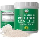 Rendimiento de pico Todos los 5 péptidos de pólvora multi-Colágeno Contiene todos los tipos I, II, III,V, X. Keto, Paleo Friendly with Hydrolyzed Bovine, Marine, Chicken, Bone Broth Collagens