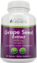 Purely Holistic Grape Seed Extract 20,000mg - 250 Vegan Capsules - 8+ Month Supply - Standardized to 95% Polyphenols - 400 mg por cápsula - Maximum Strength Grapeseed - Non-GMO & Pesticide Free