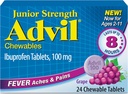 Alimentador de Dolor Advil Junior Strength Chewable Ibuprofen y Reductor de Fiebre, Ibuprofeno Infantil para Alivio de Dolor, Grape - 24 Tablets