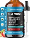 Ashwagandha & Turmeric Liquid Drops - Vitamina C, Sea Moss, Apple Cider Vinegar, Bladderwrack - Vegan Liquid Drops for Comprehensive Wellness Support & Vital Immunity (Strawberry Ginger Lemonade, 60mL)