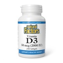 Factores naturales - Vitamina D3 2000 UI, soporta huesos saludables, 240 geles blandos