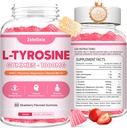 2 Pack L Tyrosine Gummies, L-Tyrosine Supplement Gummies, L-Theanine Gummies with Vitamin B6 D3, Focus Gummies Support Memory, Energy, Mood for Adult &amp; Kids, Strawberry Flavor, 120 Count