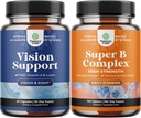 Bundle of Complete Eye Health Supplement for Adults for Vision Dry Eyes Pressure and Blue Light Protection and Vitamin B Complex Adult Multivitamin for Immune Support Mood Boost and Memory Supplement