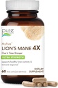 PURE ESSENCE LABS MyPure Lion's Mane 4X - Ultra Strength Brain Support Suplemento con 6:1 Hot Water Extract > 10:1 Extract for Cognitive Health, Focus, Memory & Mental Clarity, 60 cápsulas